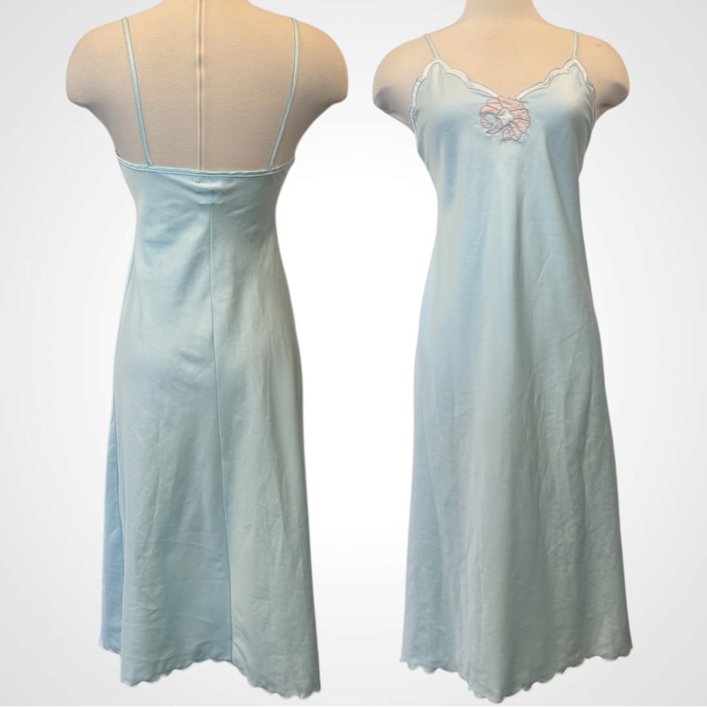 Vintage Diane Von Furstenberg silky Satin Pastel Blue DVF Nightgown Slip Dress🔥 - Picture 7 of 7